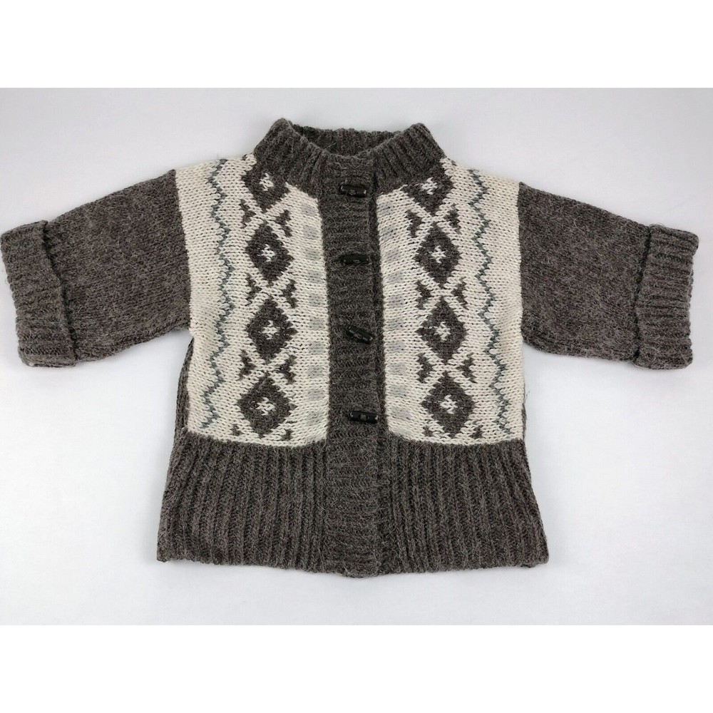 Elsamanda Womens Short Sleeve Sweater Alpaca Wool Brown Button Front Size Medium